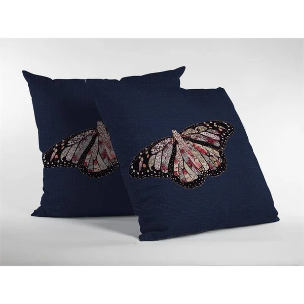 Rustic Butterfly Broadcloth Zippered Pillow Denim Blue 20x22x20x22