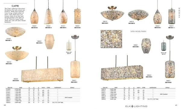 Elk Lighting Capri 1 Light LED Pendant in Satin Nickel and Capiz Shell