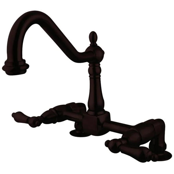 Kingston Brass Heritage Double Handle Bridge Deck Mount Kitchen Faucet; Polished Chrome KS1141AL