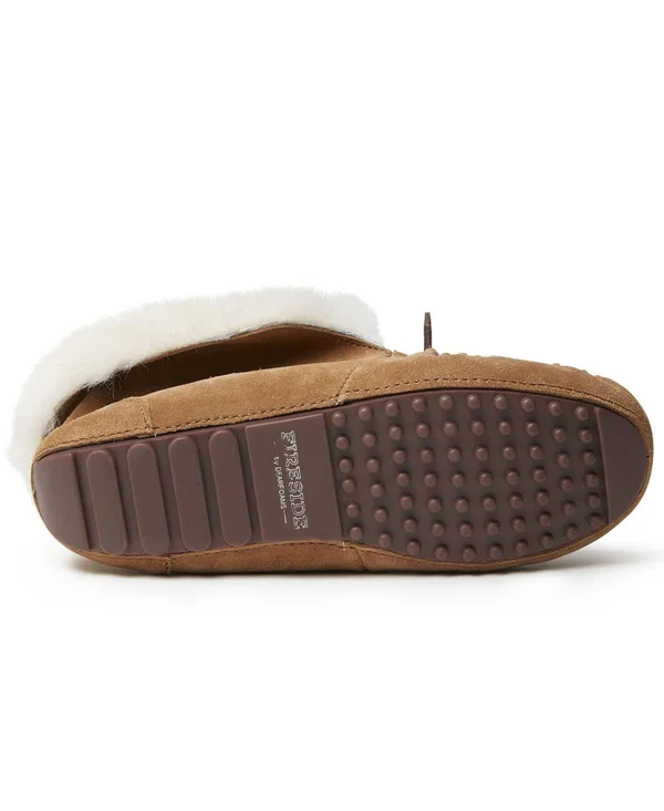 Dearfoams Women's Fireside Brisbane Shearling Moccasin Slipper - Size: 11, Grey Suede