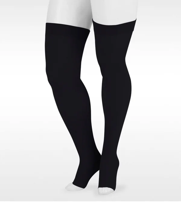 Juzo Dynamic 20-30 mmHg Open Toe Thigh High w/ Silicone Top Band, IV, Short, Black