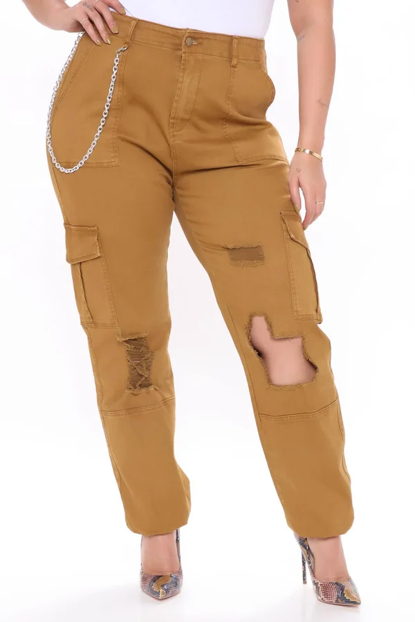 Womens Yes Ma&am Cargo Jogger Pant in Tan Size 2x by Fashion Nova
