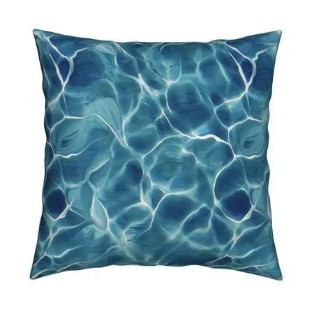 Ocean Waves Sea Reef Water Throw Pillow Cover W Optional Insert by Roostery, Size: Cover + Insert Add Blue