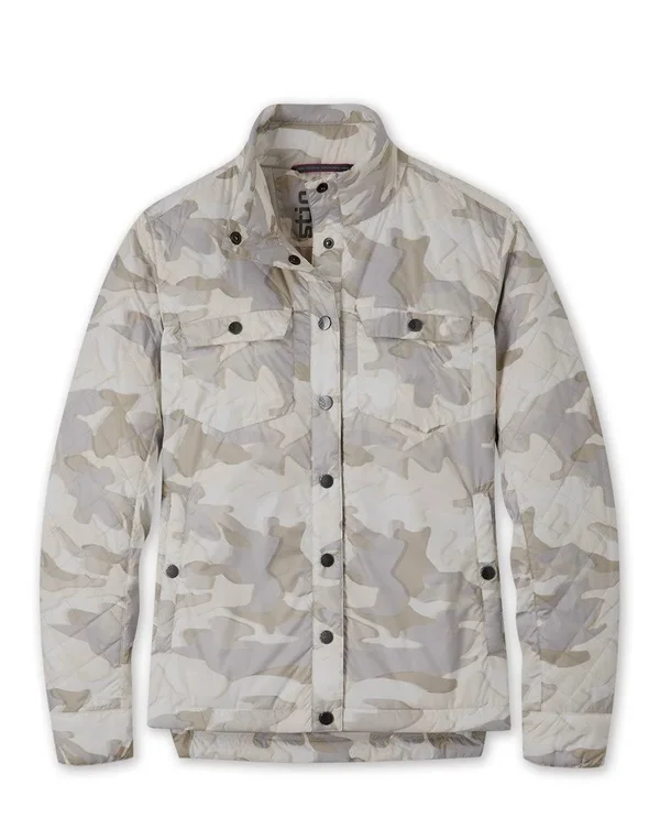 Stio, Women's Skycrest Insulated Snap Shirt Jacket, Size Extra Large in Riverbank Camo