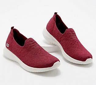 Skechers Ultra Flex Jacquard Slip-On Shoes - Weekend Trip - Size 6-1/2 Wide, Burgundy