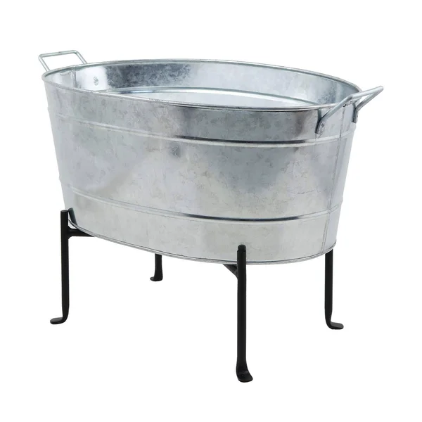 Achla Designs 24 in. W Steel Classic Oval Galvanized Tub with Folding Stand, Black