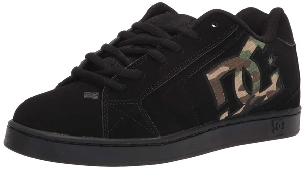 DC Net Black Camo Mens Suede Skate Trainers, 8 UK