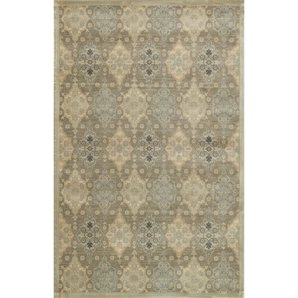 Alexander Home Traditional Distressed Taupe/ Gold Damask Rug - 5& x 7&6