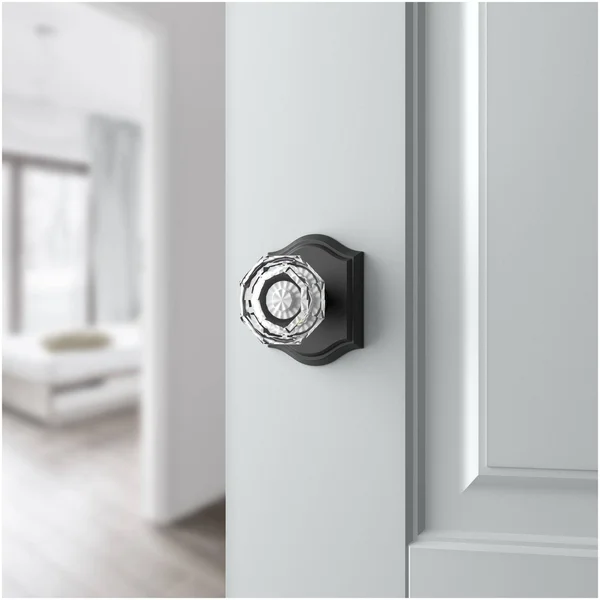 Crystal Privacy Door Knob with Traditional Arch Rose Baldwin Finish: Polished Chrome