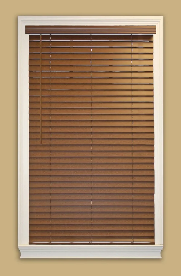 Allen + Roth 2-in Slat Width 40.5-in x 72-in Cordless Bark Faux Wood Room Darkening Full-view Standard Plantation Blinds in Brow